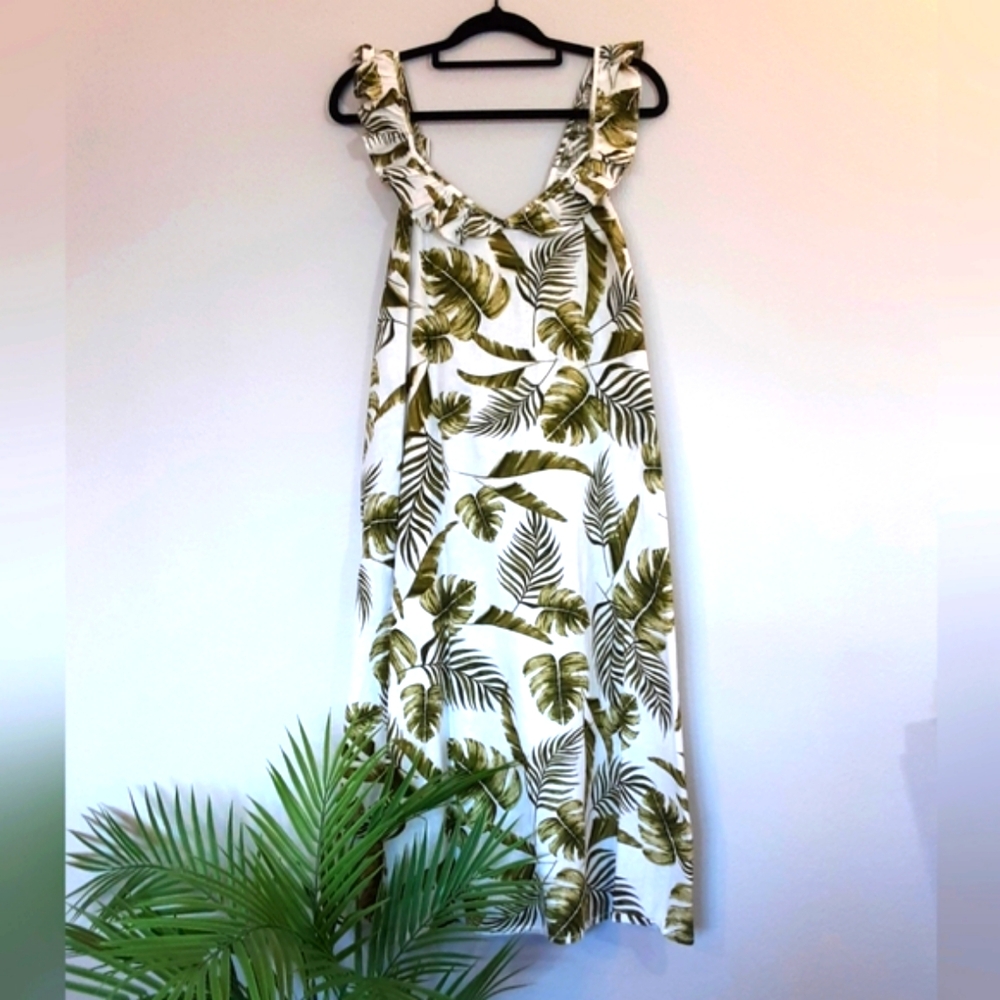 Womens "tropical leaves" print - sleeveless summer dress (XS)